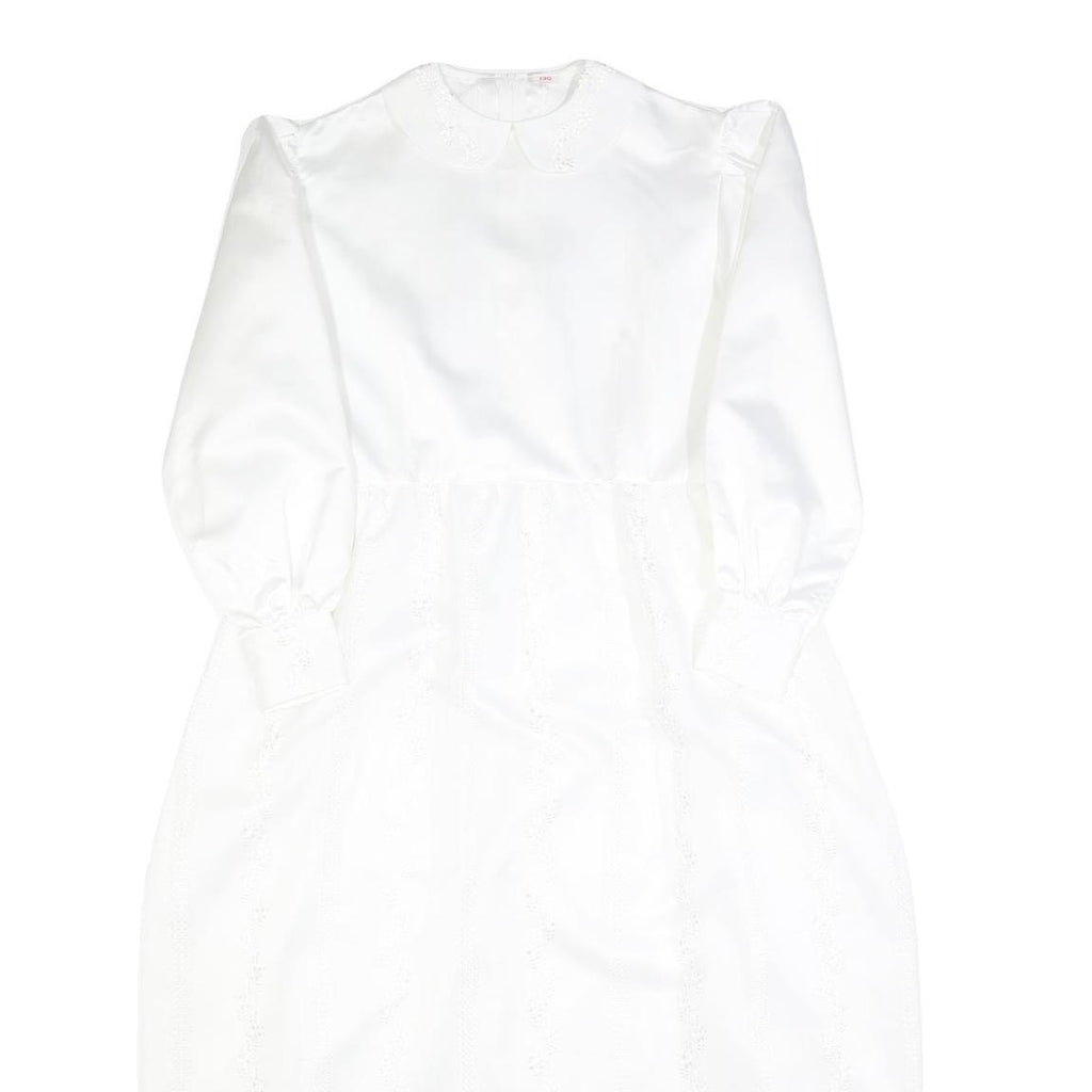 Womens White Plain Day Dress Polyester Long Sleeve Midi M Elegant Simple