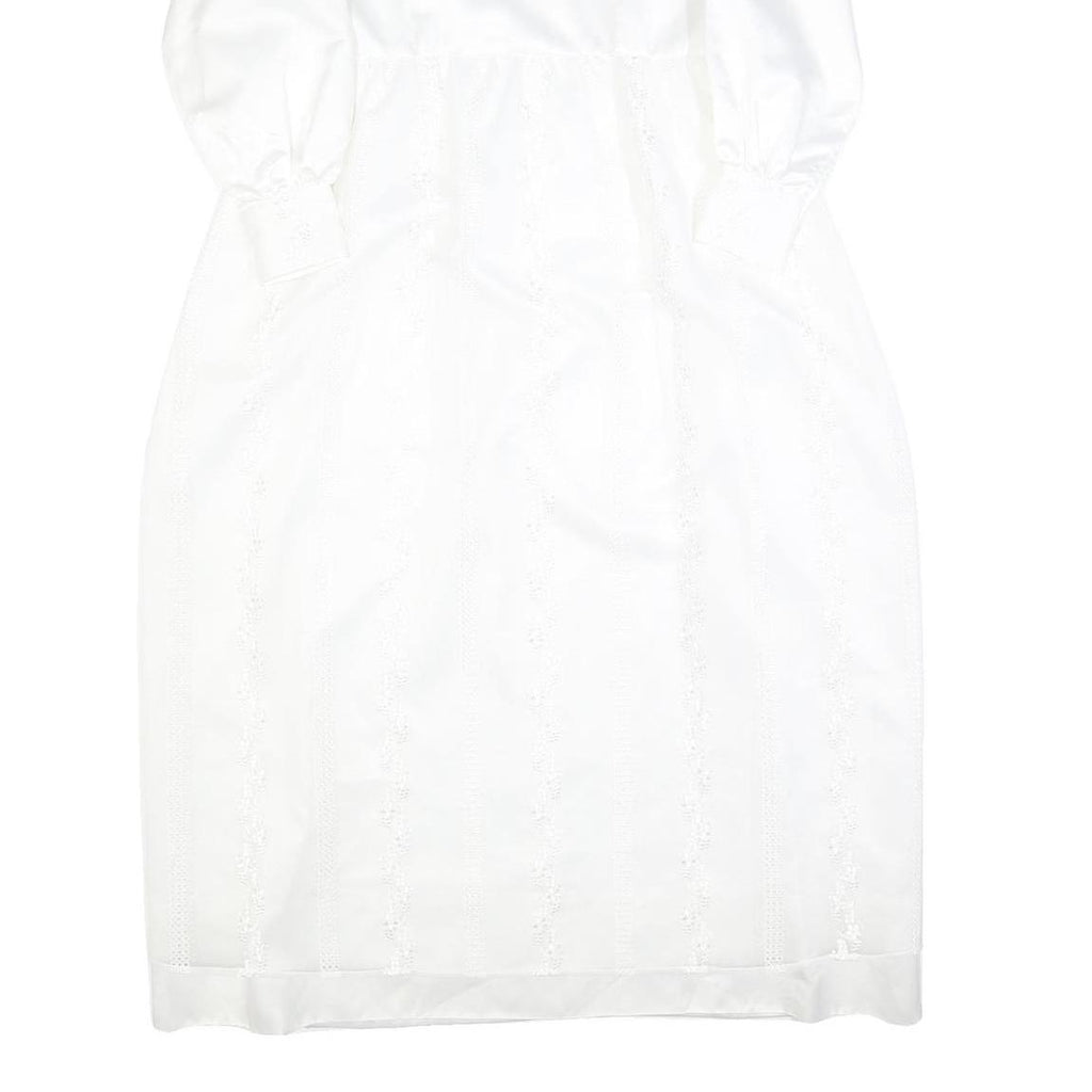 Womens White Plain Day Dress Polyester Long Sleeve Midi M Elegant Simple