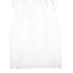 Womens White Plain Day Dress Polyester Long Sleeve Midi M Elegant Simple