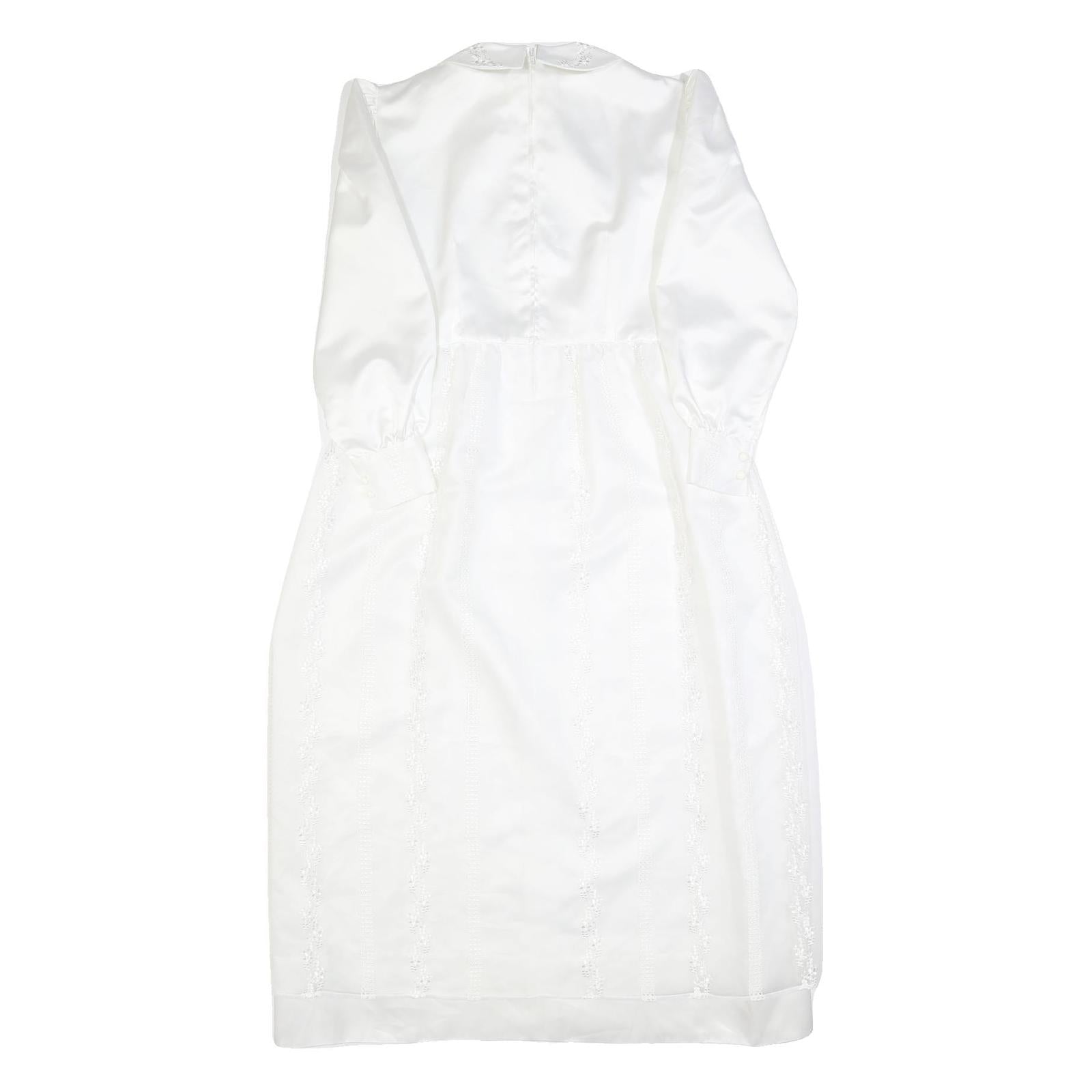 Womens White Plain Day Dress Polyester Long Sleeve Midi M Elegant Simple