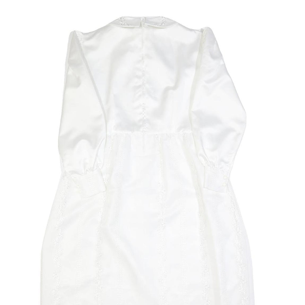 Womens White Plain Day Dress Polyester Long Sleeve Midi M Elegant Simple