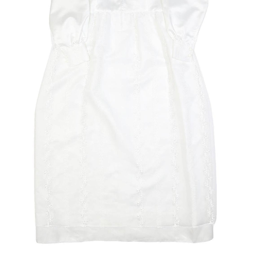 Womens White Plain Day Dress Polyester Long Sleeve Midi M Elegant Simple