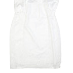 Womens White Plain Day Dress Polyester Long Sleeve Midi M Elegant Simple