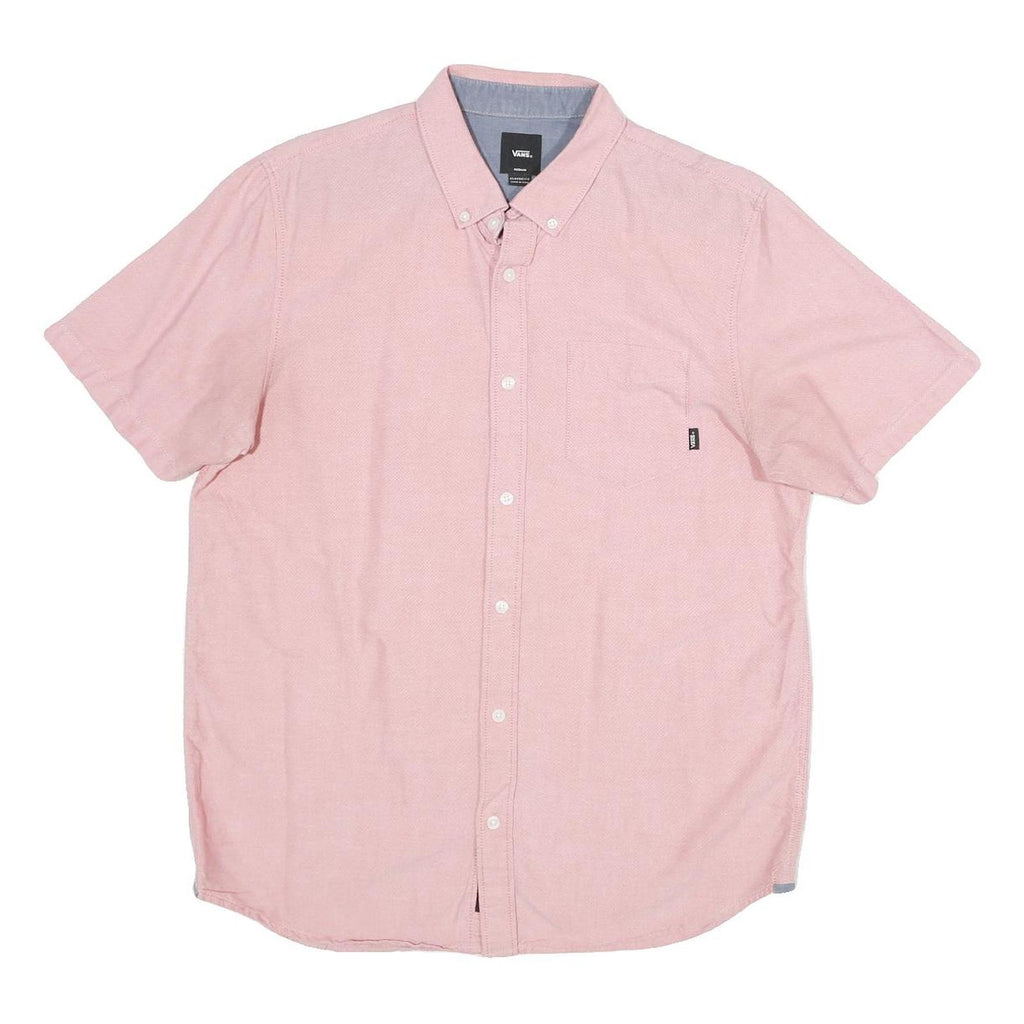 VANS Mens Pink Shirt M Cotton Button Short Sleeve Casual Pocket