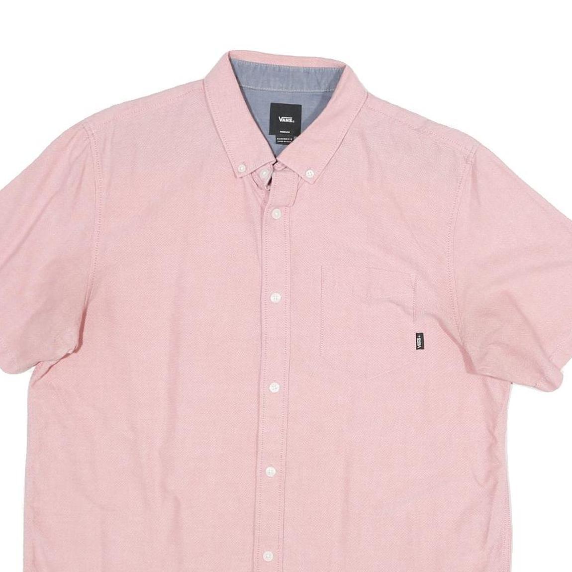 VANS Mens Pink Shirt M Cotton Button Short Sleeve Casual Pocket