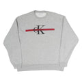 CALVIN KLEIN JEANS Mens Grey Crew Neck M Cotton Sweatshirt Logo Red Stripe