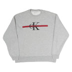 CALVIN KLEIN JEANS Mens Grey Crew Neck M Cotton Sweatshirt Logo Red Stripe