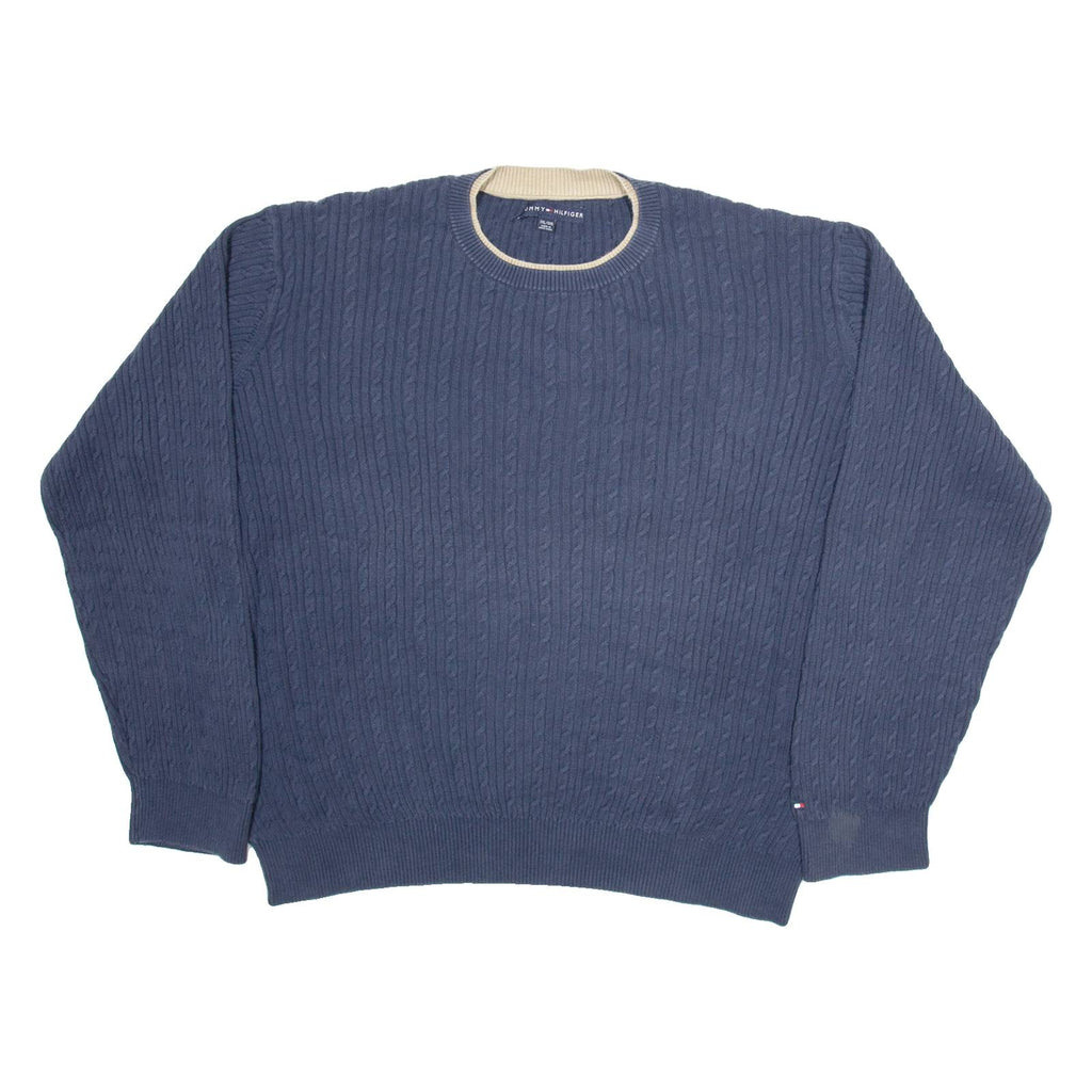 TOMMY HILFIGER Mens Jumper Blue Cable Knit 2XL