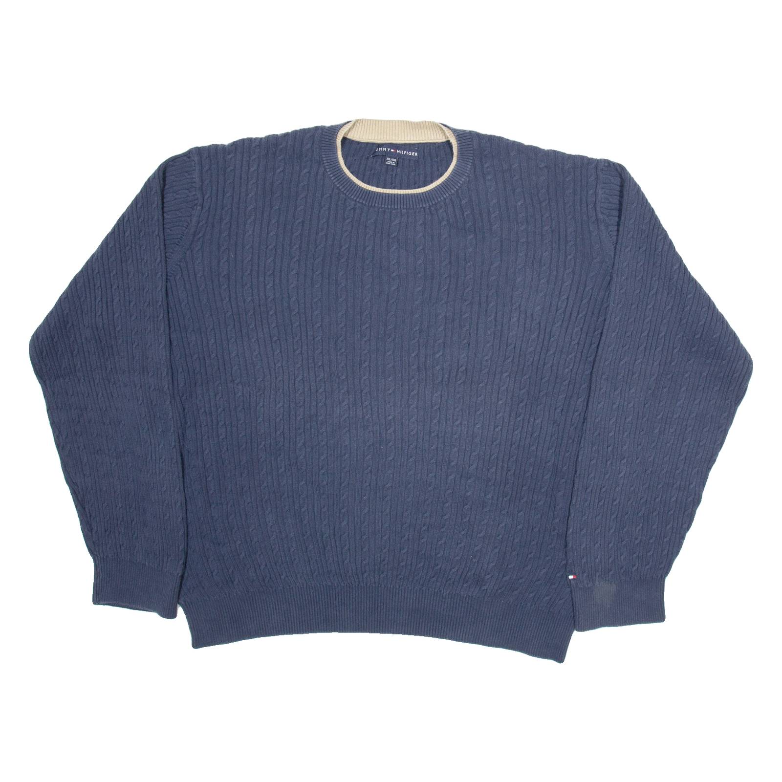 TOMMY HILFIGER Mens Jumper Blue Cable Knit 2XL