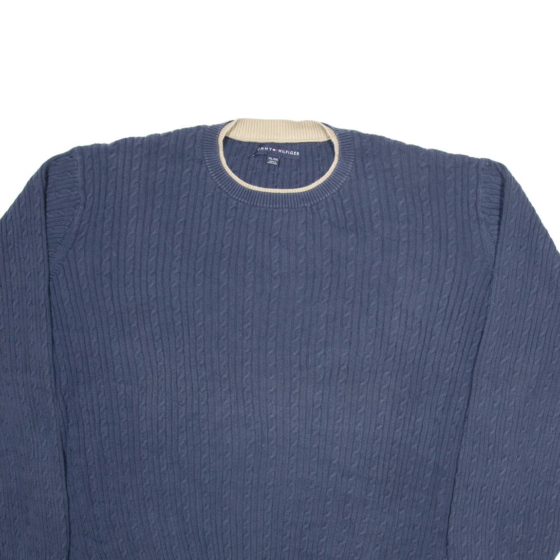 TOMMY HILFIGER Mens Jumper Blue Cable Knit 2XL