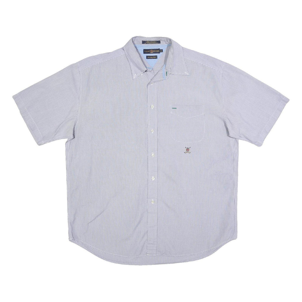 TOMMY HILFIGER Mens Blue & White Checked Shirt XL Classic Cotton Button Shirt