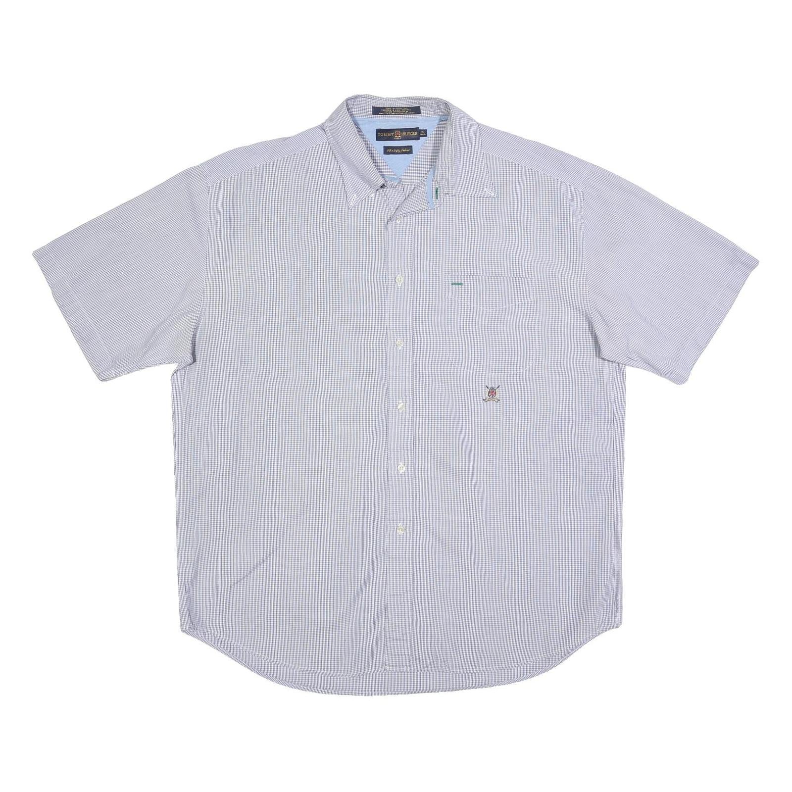 TOMMY HILFIGER Mens Blue & White Checked Shirt XL Classic Cotton Button Shirt