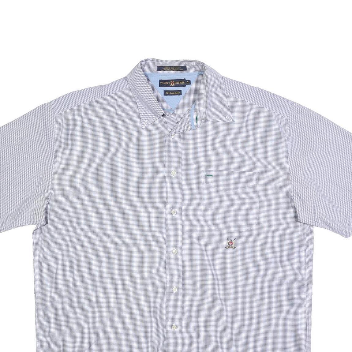 TOMMY HILFIGER Mens Blue & White Checked Shirt XL Classic Cotton Button Shirt