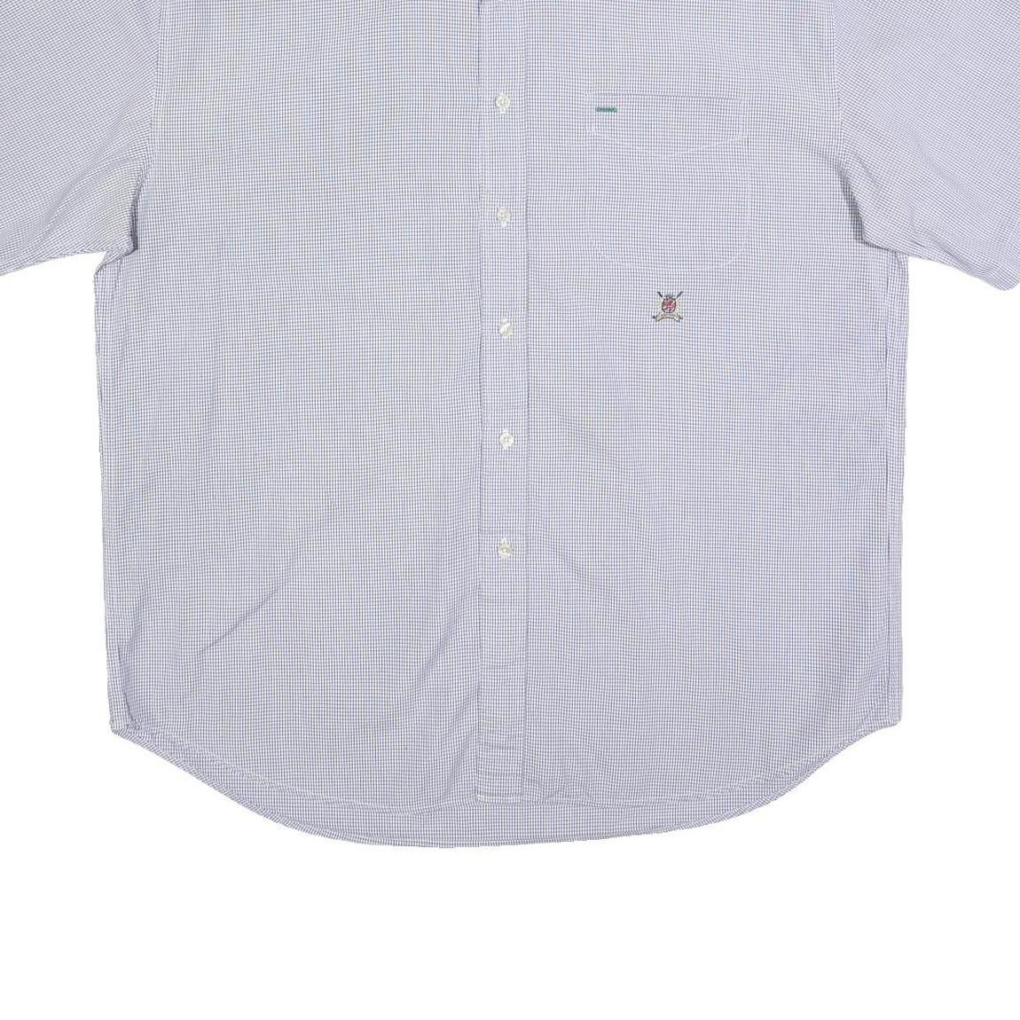 TOMMY HILFIGER Mens Blue & White Checked Shirt XL Classic Cotton Button Shirt