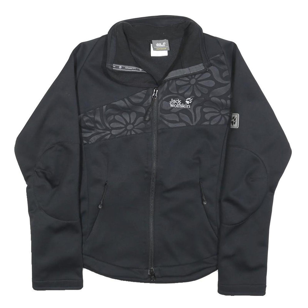 JACK WOLFSKIN Womens Black Polyester Blend Outdoor Jacket M Zip Floral Pattern