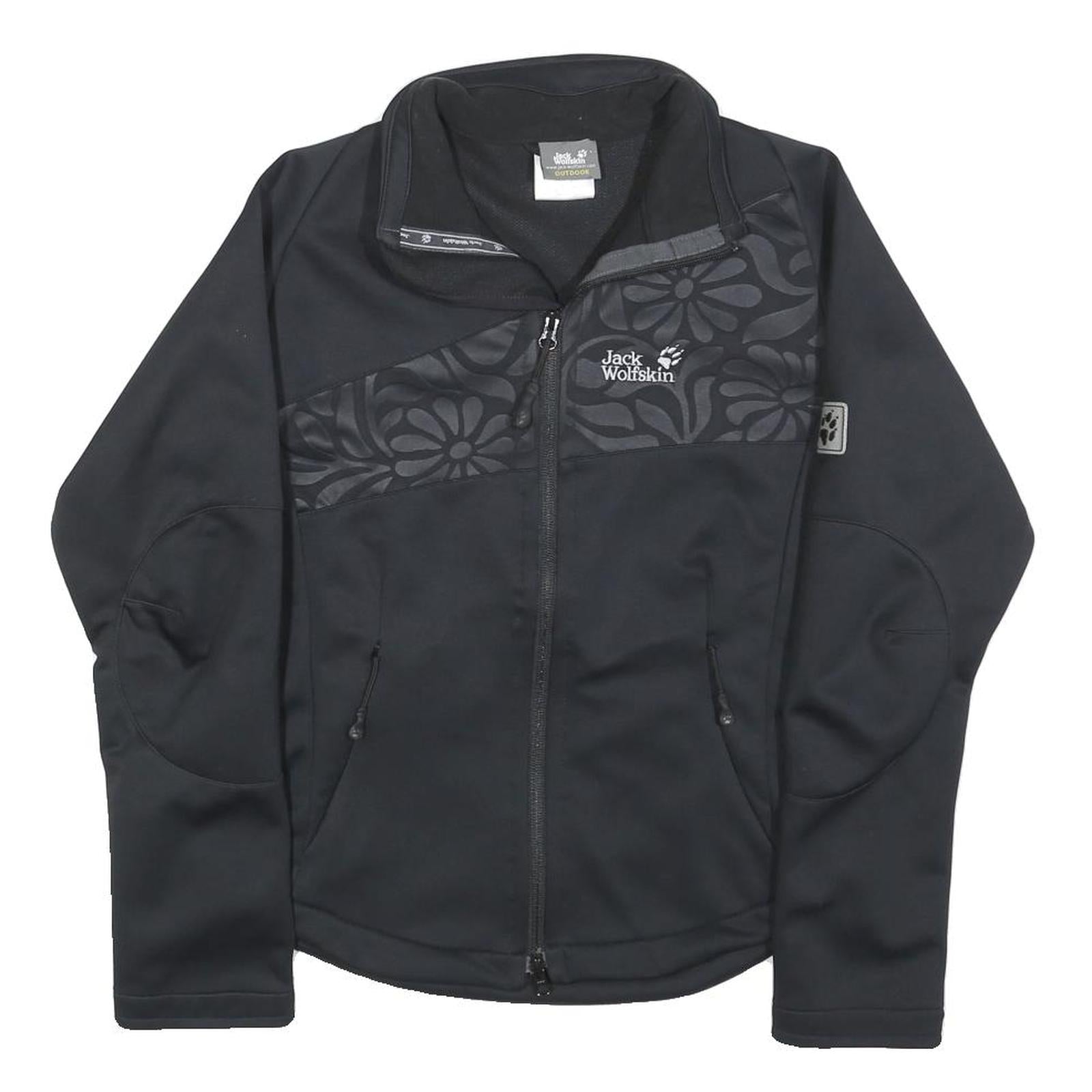 JACK WOLFSKIN Womens Black Polyester Blend Outdoor Jacket M Zip Floral Pattern