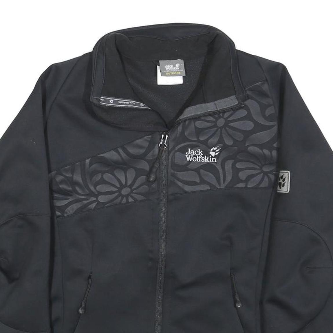 JACK WOLFSKIN Womens Black Polyester Blend Outdoor Jacket M Zip Floral Pattern