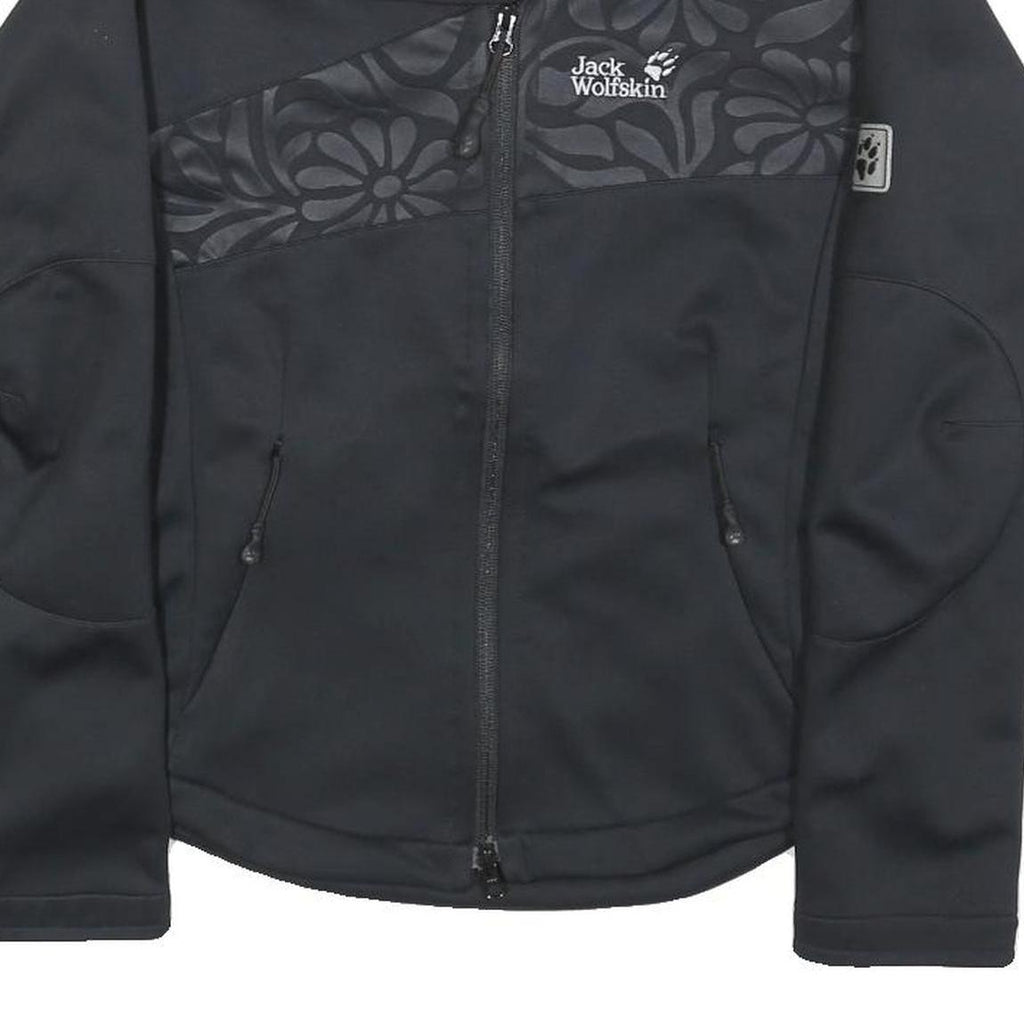 JACK WOLFSKIN Womens Black Polyester Blend Outdoor Jacket M Zip Floral Pattern