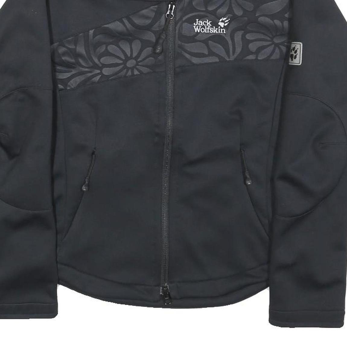 JACK WOLFSKIN Womens Black Polyester Blend Outdoor Jacket M Zip Floral Pattern