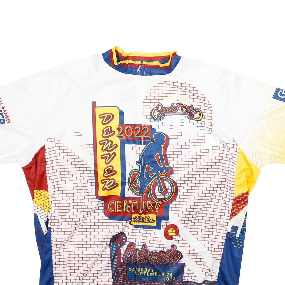 PRIMAL Mens White Yellow Blue Denver Century Ride 2XL Short Sleeve Zip Neck