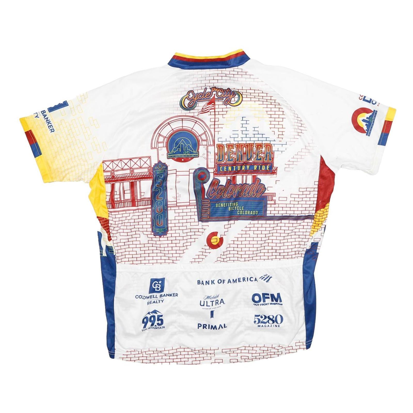 PRIMAL Mens White Yellow Blue Denver Century Ride 2XL Short Sleeve Zip Neck