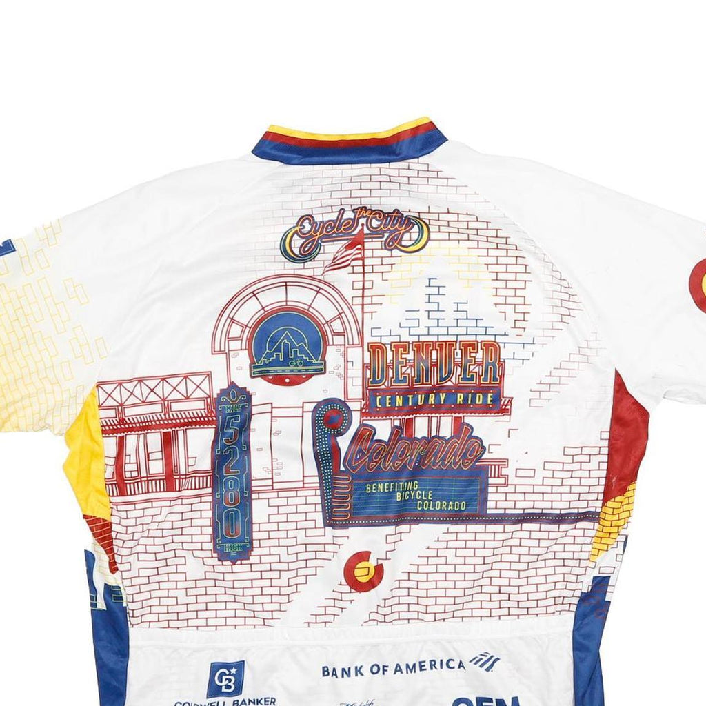 PRIMAL Mens White Yellow Blue Denver Century Ride 2XL Short Sleeve Zip Neck