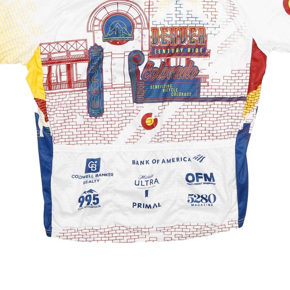 PRIMAL Mens White Yellow Blue Denver Century Ride 2XL Short Sleeve Zip Neck