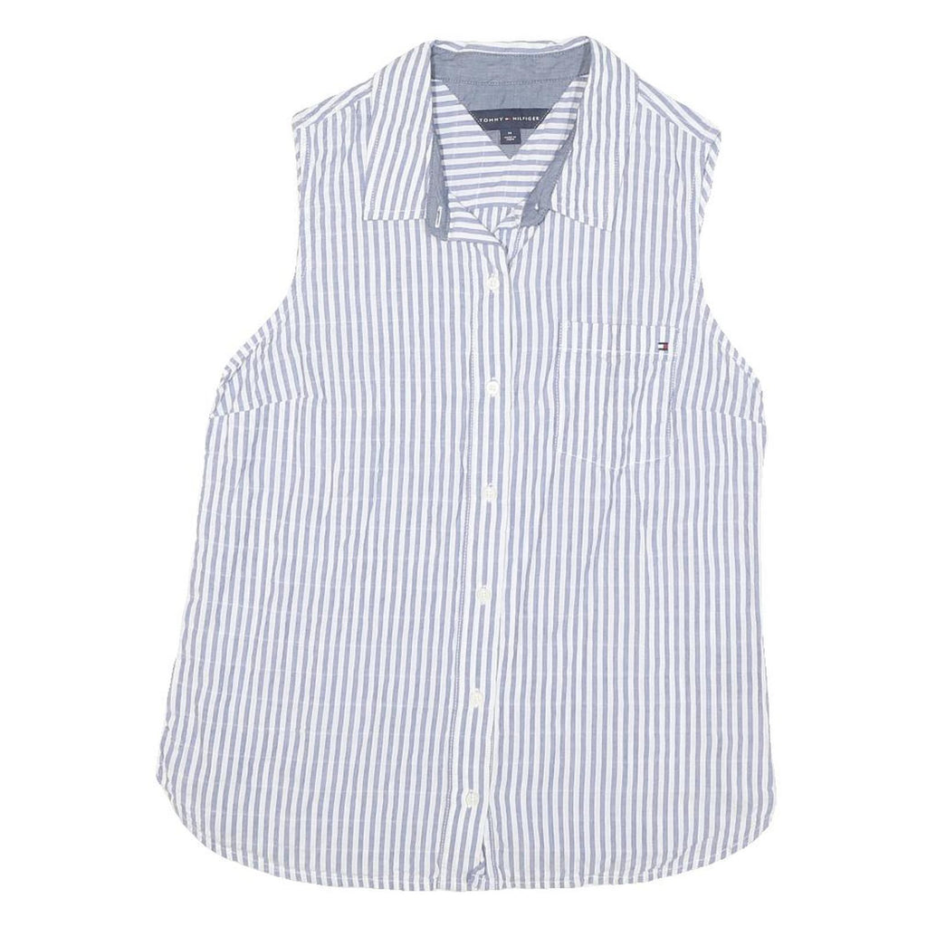 TOMMY HILFIGER Womens Blue White Stripe Sleeveless Shirt M Cotton Blend Casual
