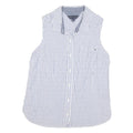 TOMMY HILFIGER Womens Blue White Stripe Sleeveless Shirt M Cotton Blend Casual