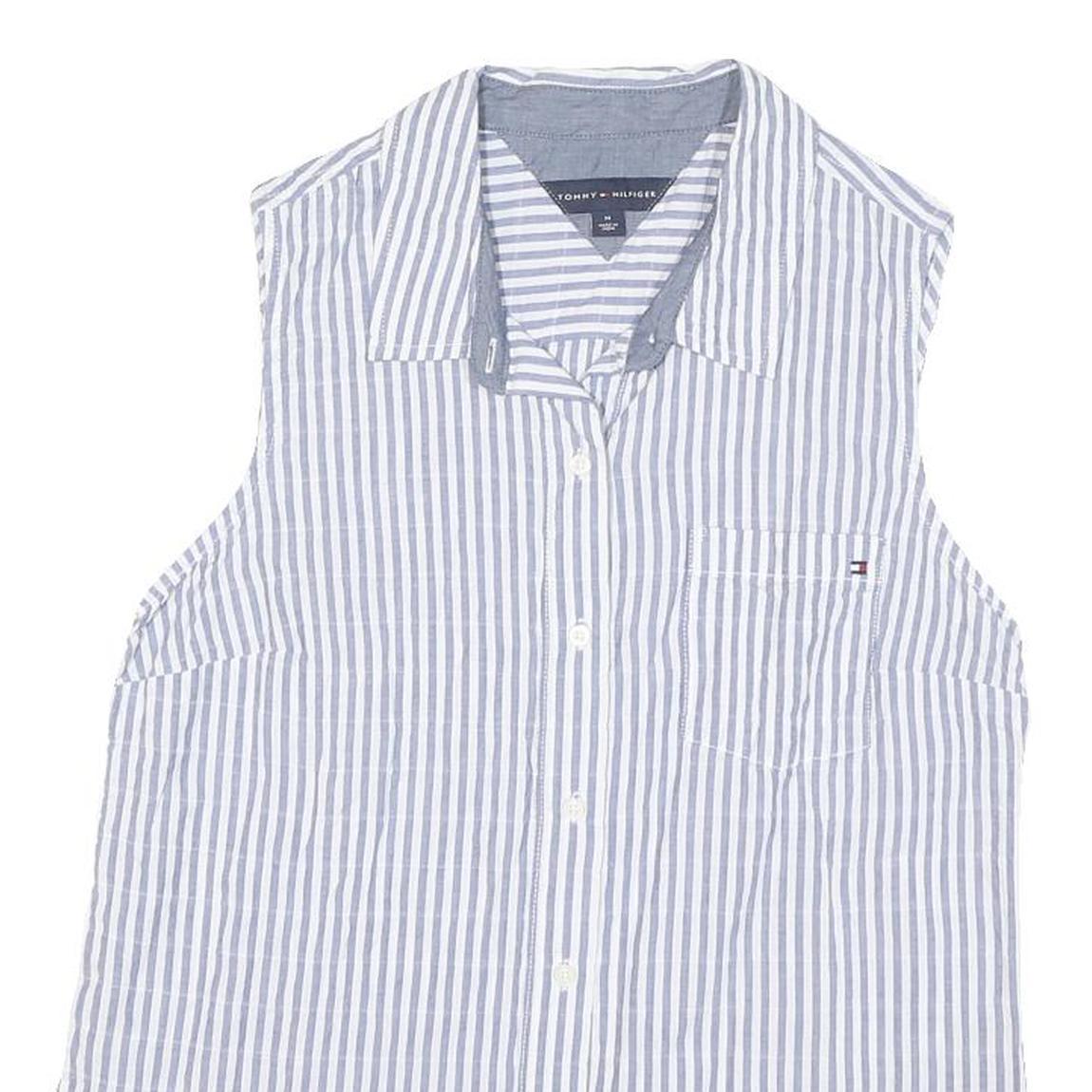 TOMMY HILFIGER Womens Blue White Stripe Sleeveless Shirt M Cotton Blend Casual