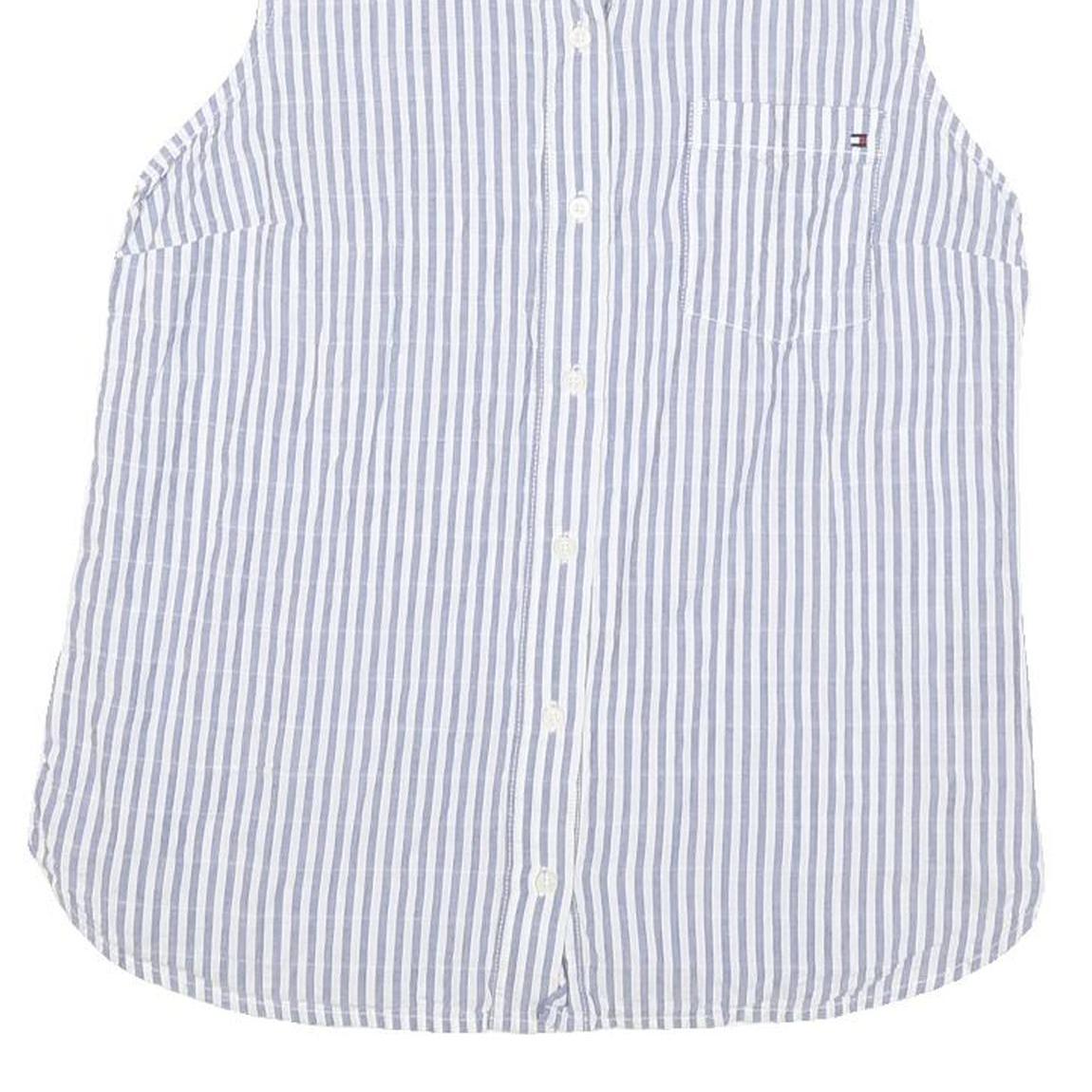 TOMMY HILFIGER Womens Blue White Stripe Sleeveless Shirt M Cotton Blend Casual