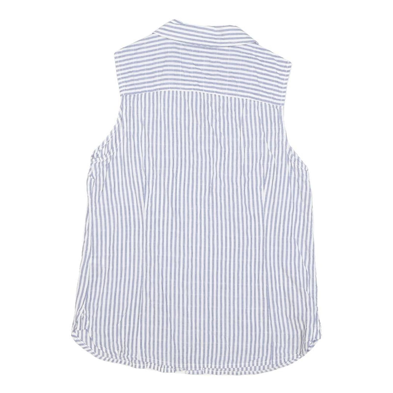 TOMMY HILFIGER Womens Blue White Stripe Sleeveless Shirt M Cotton Blend Casual