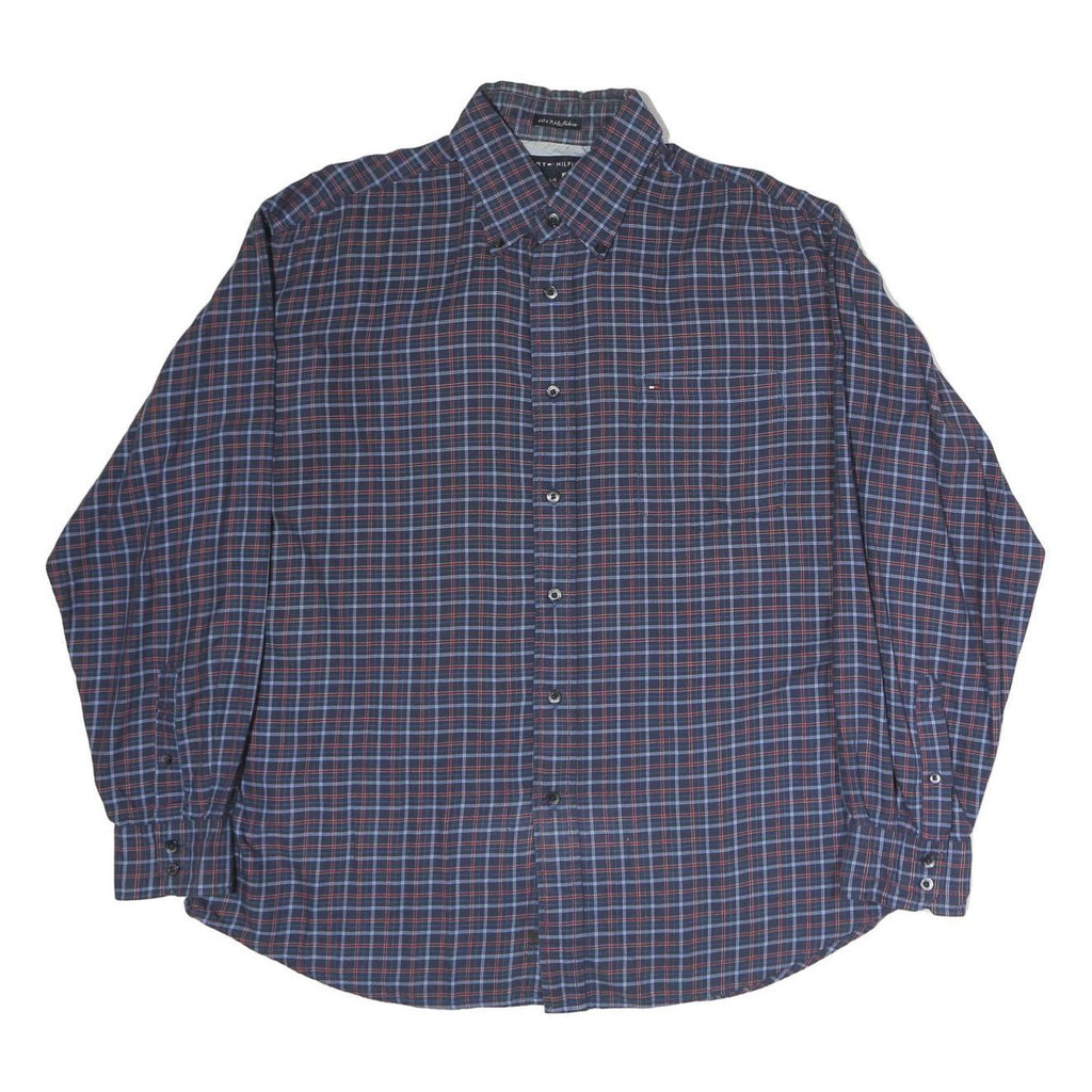 TOMMY HILFIGER Mens Blue Check Shirt L Long Sleeve Cotton Classic Fit Button
