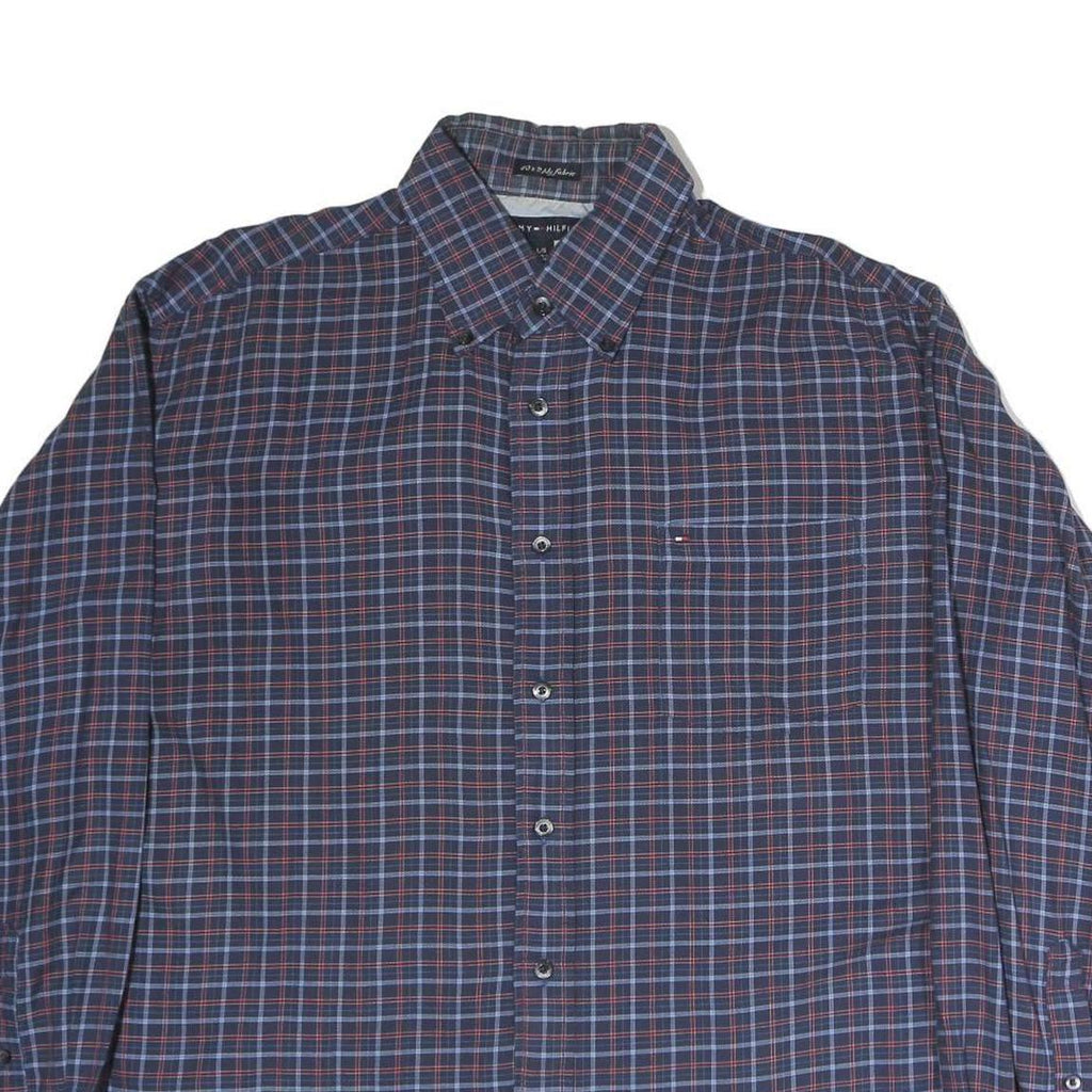 TOMMY HILFIGER Mens Blue Check Shirt L Long Sleeve Cotton Classic Fit Button