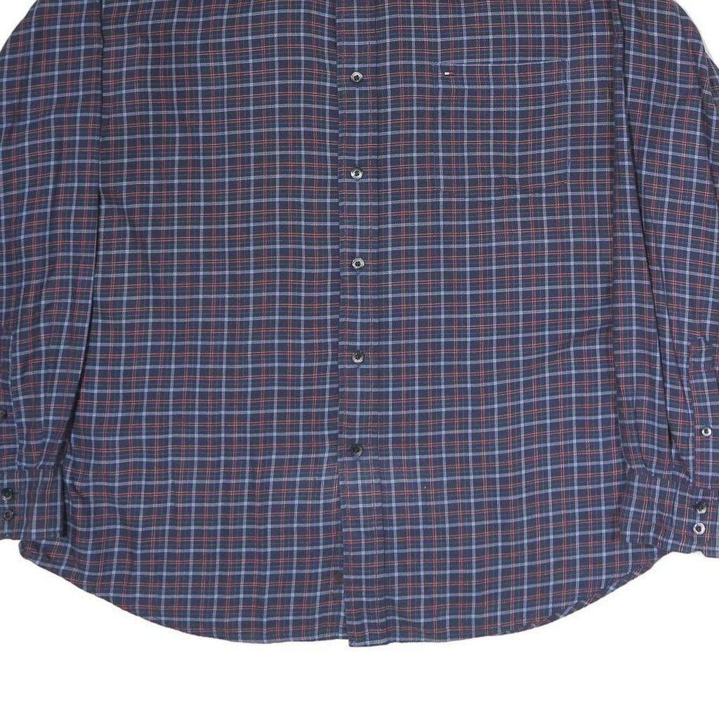 TOMMY HILFIGER Mens Blue Check Shirt L Long Sleeve Cotton Classic Fit Button