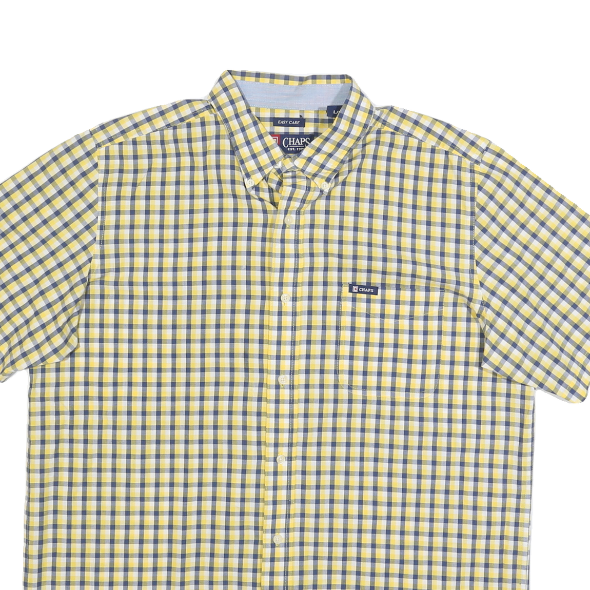 CHAPS Mens Yellow & Blue Checked Cotton Blend Shirt L Button Down Pocket