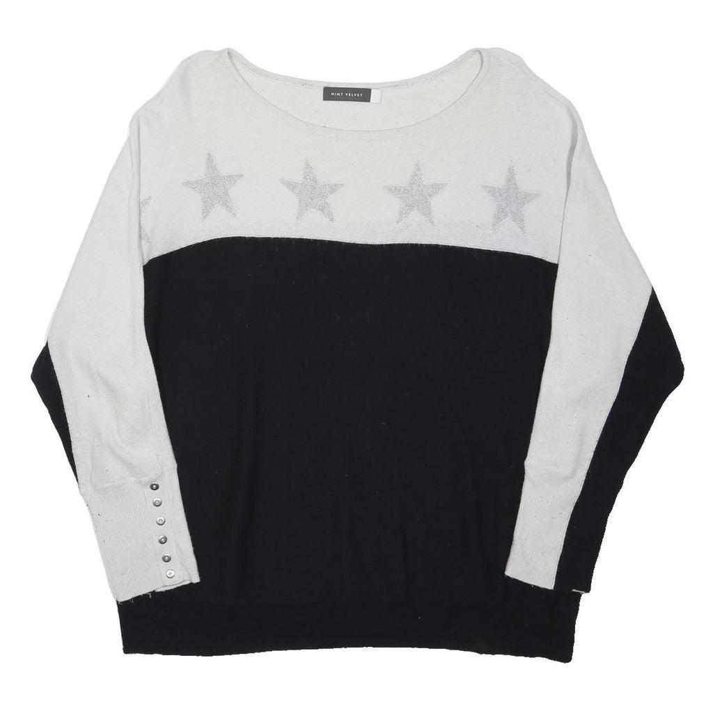 MINT VELVET Womens Black & Cream Star Patterned Cotton Blend Jumper Round Neck