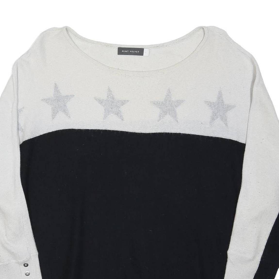 MINT VELVET Womens Black & Cream Star Patterned Cotton Blend Jumper Round Neck