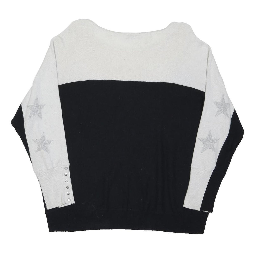 MINT VELVET Womens Black & Cream Star Patterned Cotton Blend Jumper Round Neck