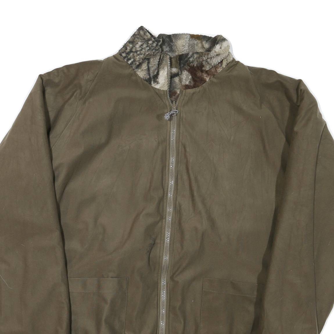 Mens Brown Reversible Synthetic Zip Jacket XL Plain Outerwear