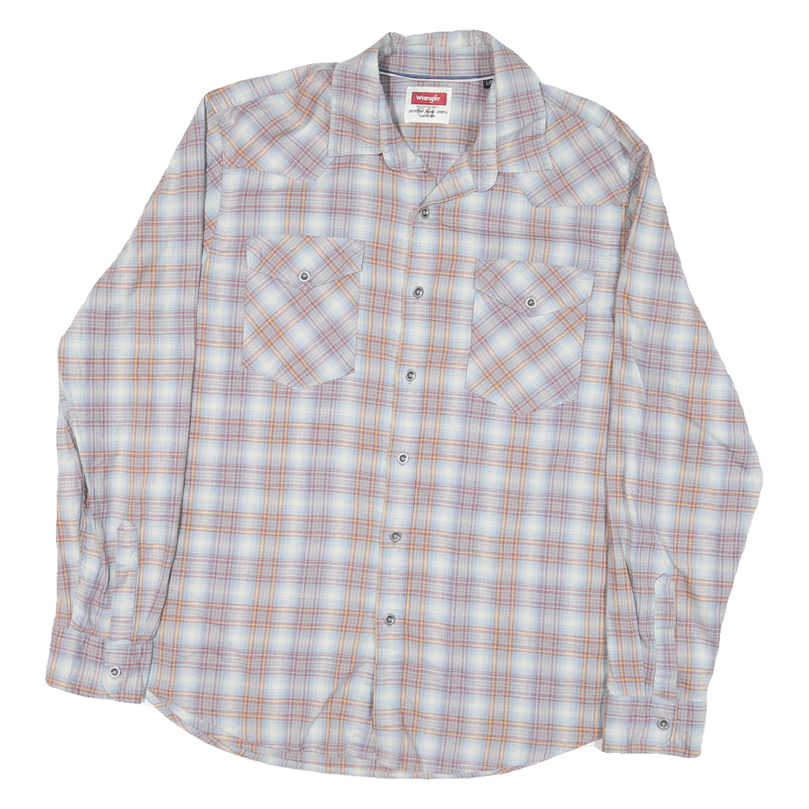 WRANGLER Mens Blue & Orange Checked Shirt L Long Sleeve Casual Workwear