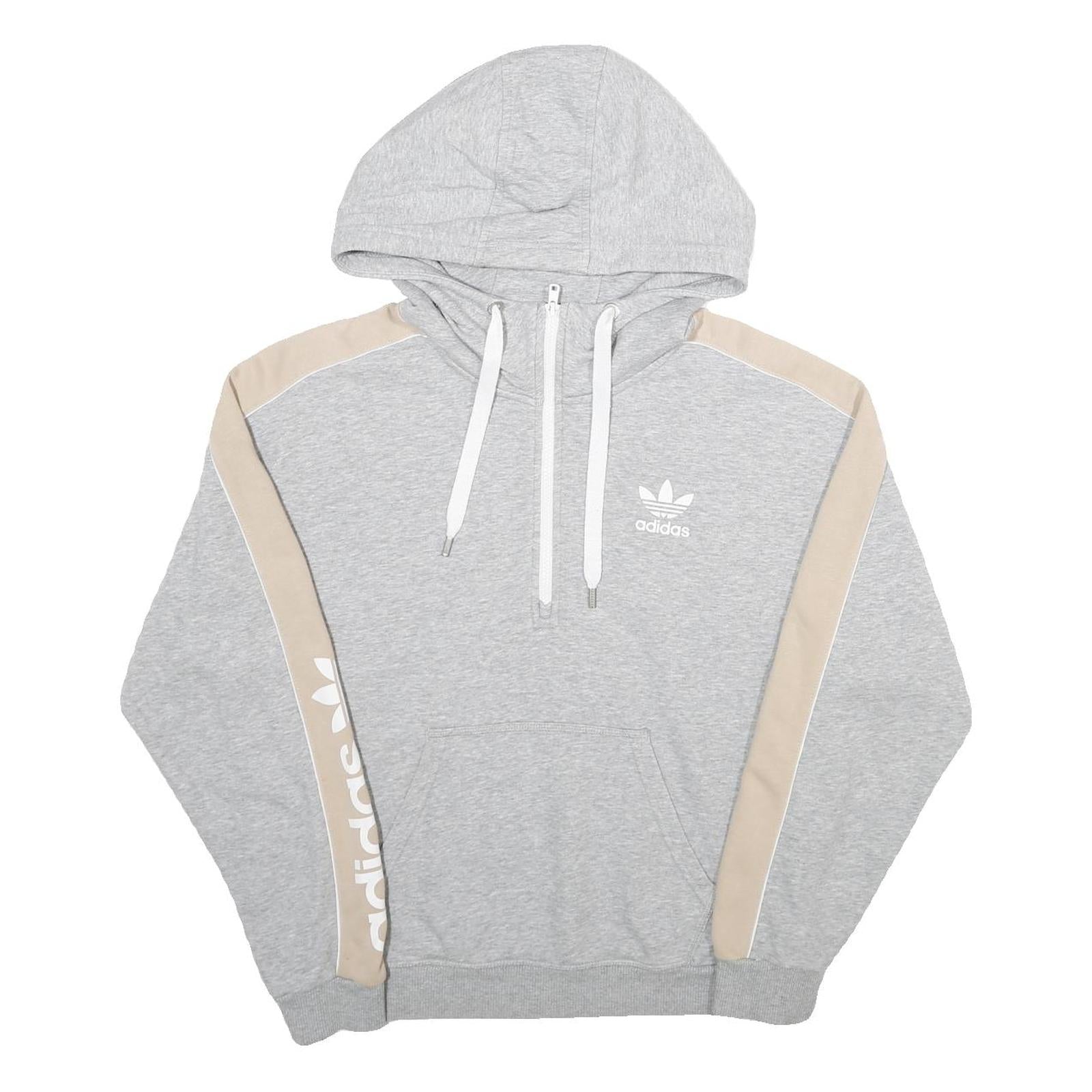 ADIDAS Womens Grey & Beige Hoodie UK 10 Cotton Blend Pullover Casual Sportswear