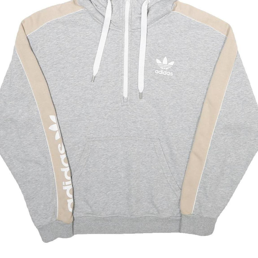 ADIDAS Womens Grey & Beige Hoodie UK 10 Cotton Blend Pullover Casual Sportswear