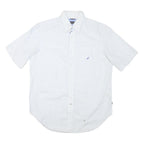 NAUTICA Mens White Blue Check Shirt L Cotton Blend Button Down Casual Summer