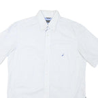 NAUTICA Mens White Blue Check Shirt L Cotton Blend Button Down Casual Summer