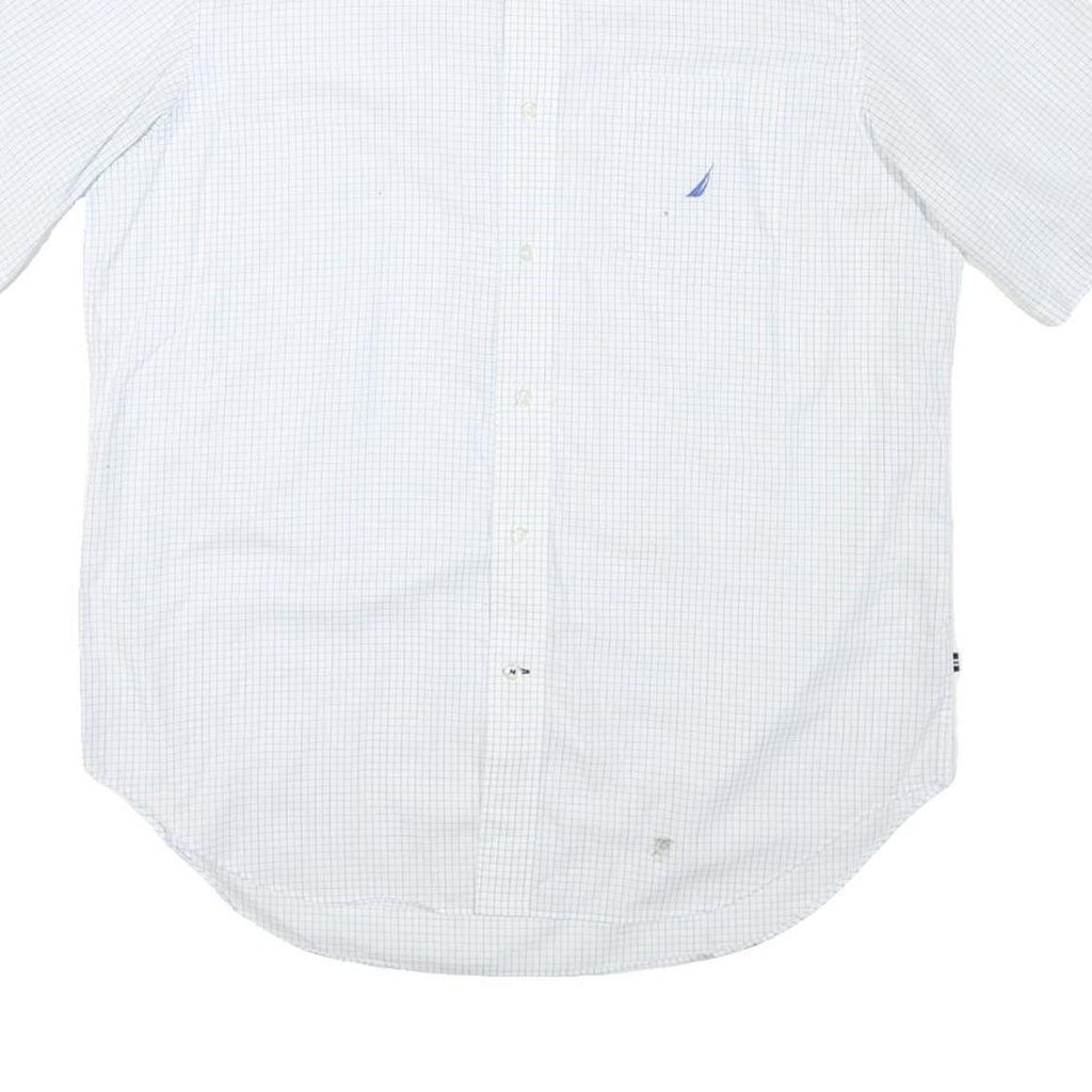 NAUTICA Mens White Blue Check Shirt L Cotton Blend Button Down Casual Summer