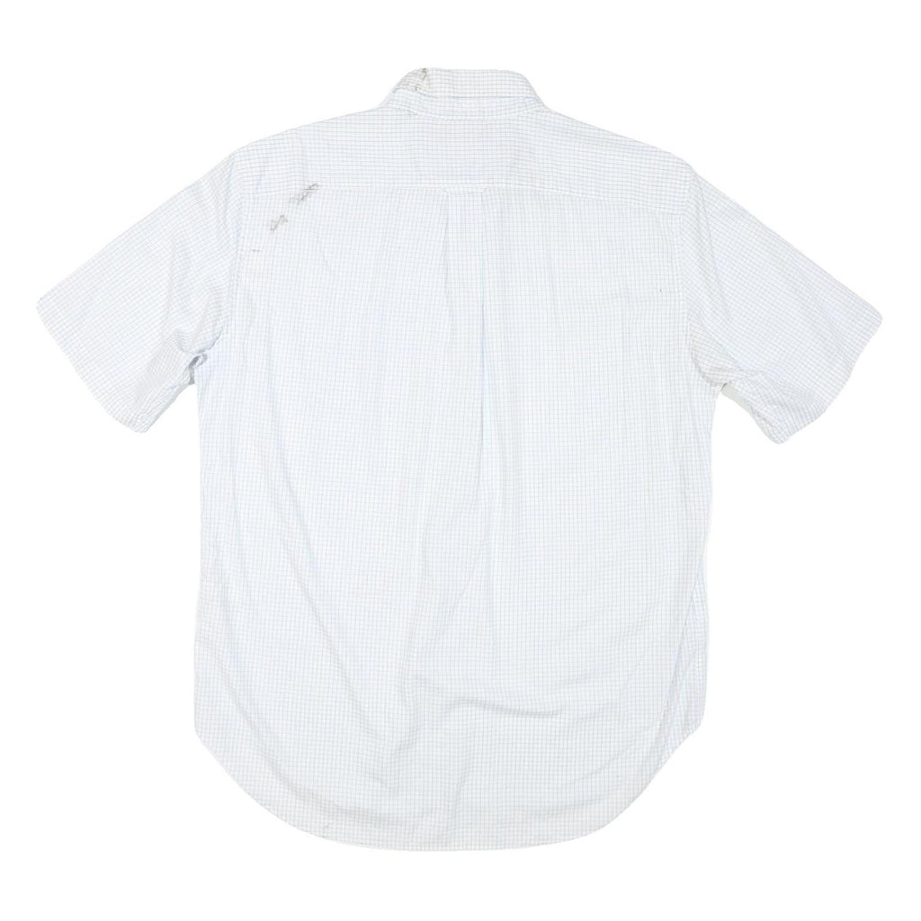 NAUTICA Mens White Blue Check Shirt L Cotton Blend Button Down Casual Summer