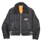 BIG STAR Womens Black Nylon Bomber Jacket S Zip Faux Fur Collar Pocket Style