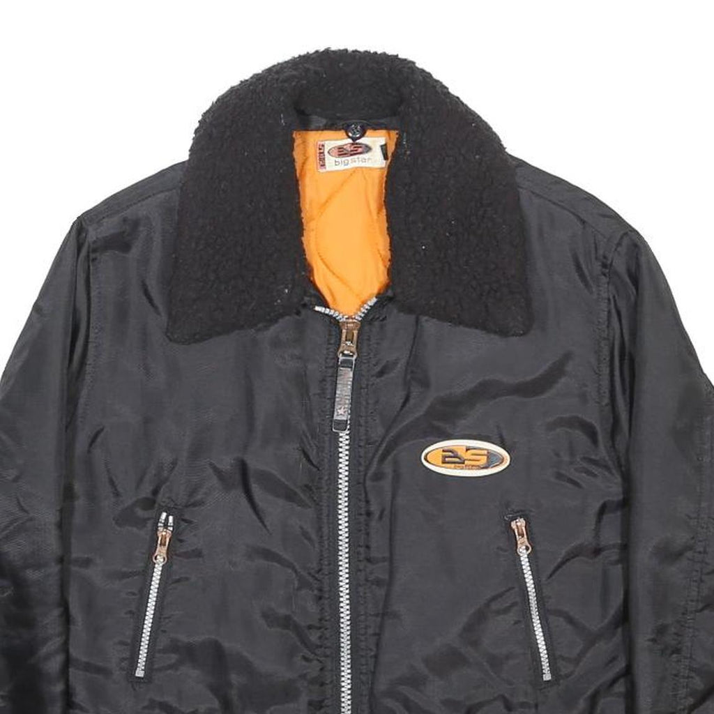 BIG STAR Womens Black Nylon Bomber Jacket S Zip Faux Fur Collar Pocket Style