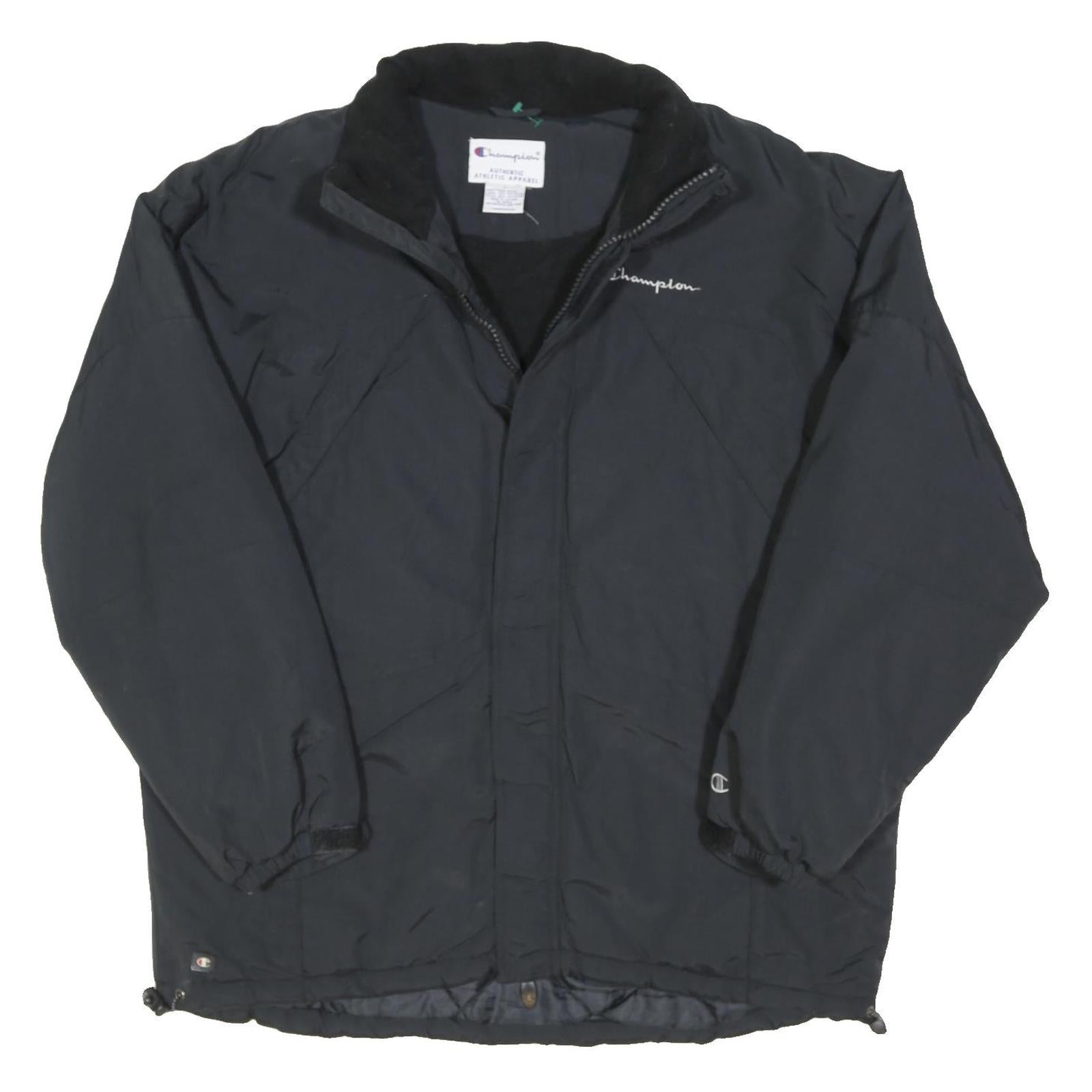CHAMPION Mens Black Zip Jacket L Polyester Blend Plain Lightweight Sport